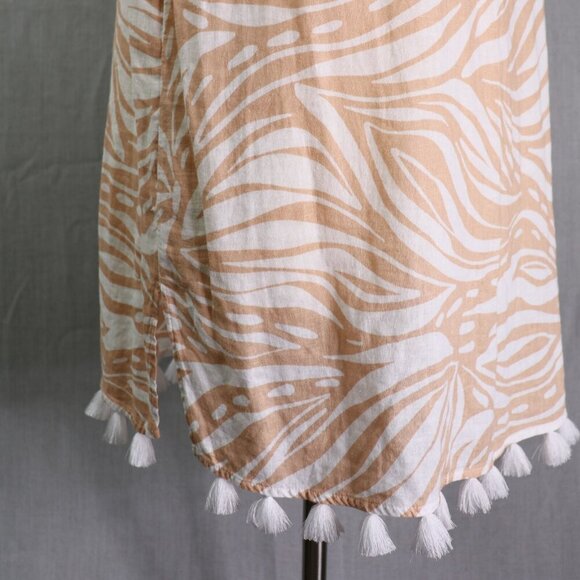 Rachel Zoe Linen Blend Tunic Dress Cover-Up Size M Beige White Tassel Hem Beach - Picture 4 of 14